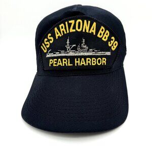 VTG USS ARIZONA BB‑39 Pearl Harbor Navy Blue Cotton Snapback – Battleship Patch